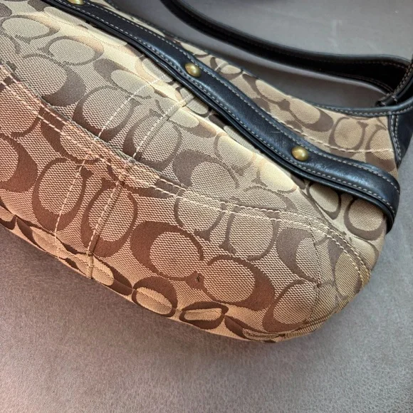 Coach Signature Brown Black Shoulder Monogrammed Ergo Hobo Bag E0732-11274 - Picture 11 of 17